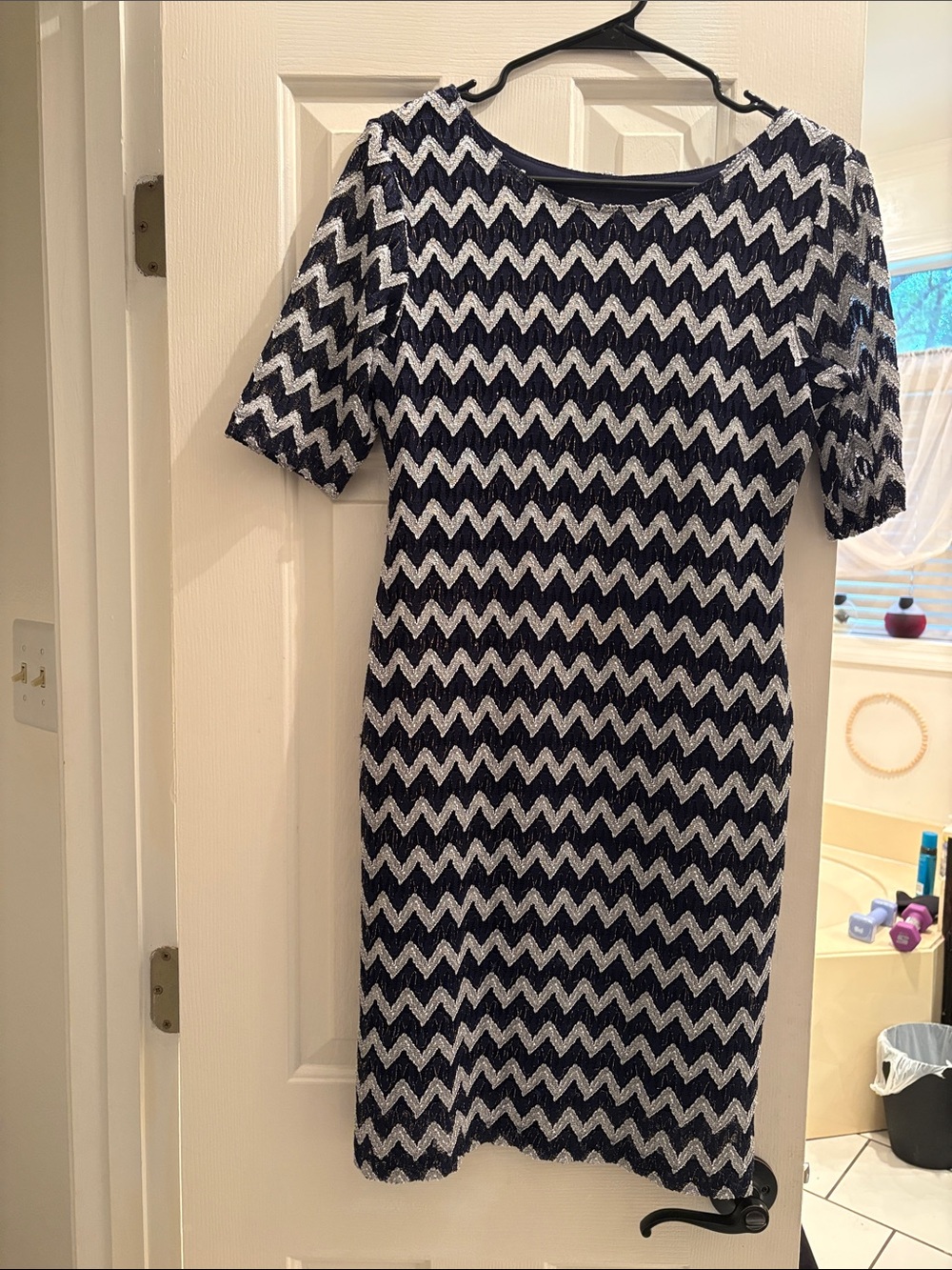 connected apparel Navy & White Zigzag Midi Dress